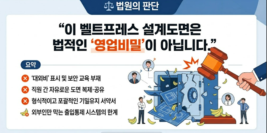 [판례] "서약서 쓰고 물리적 출입통제를 했는데 
 -  법원이 벨트프레스 도면을 영업비밀로 인정 안 한 이유